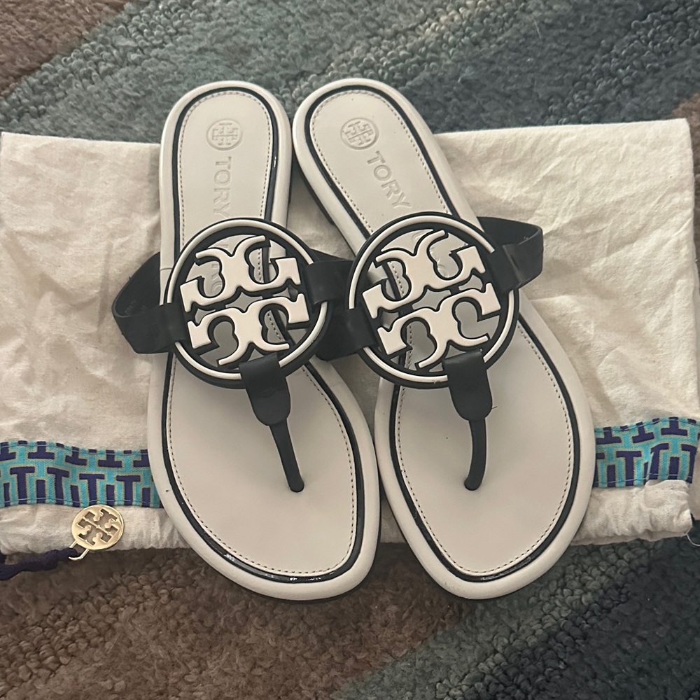 Tory Burch Black and White Logo Sandals